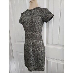 Bar III Women Black Gold Foil Short Sleeve Bodycon Dress Size S